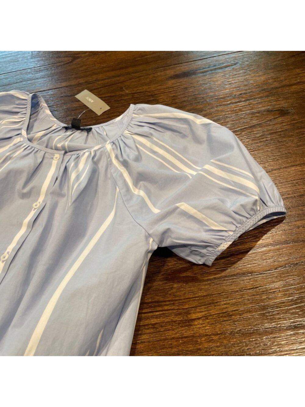 NWT Flawed J.Crew Puff-Sleeve Mini Dress XXS Blue Striped Cotton Popover Poplin - Picture 8 of 14
